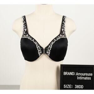 Amoureuse Intimates Embroidered Overlay Bra 38DD Black & White Lightly Lined